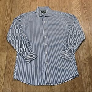 Lauren Ralph Lauren Mens 15x32/33 Long Sleeve Button Down Shirt Striped Slim Fit